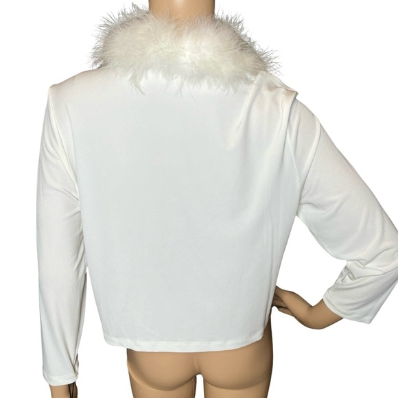 New!! Calvin Klein Cream Crop Open Fur Long Sleeve Cardigan Sweater Sz Medium - Picture 7 of 9